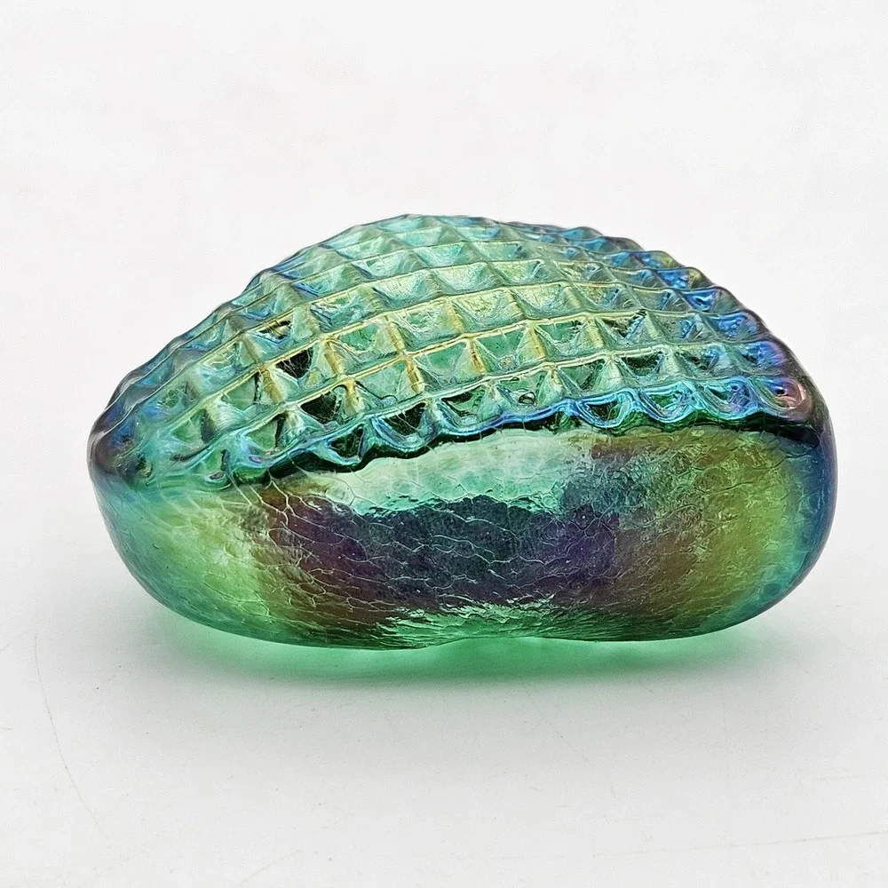 Robert Held Green Iridescent Art Glass Heart Paperweight 2.25